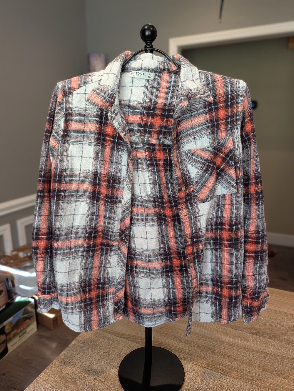 Arizona Plaid Button Down Flannel Shirt in Gray & Orange